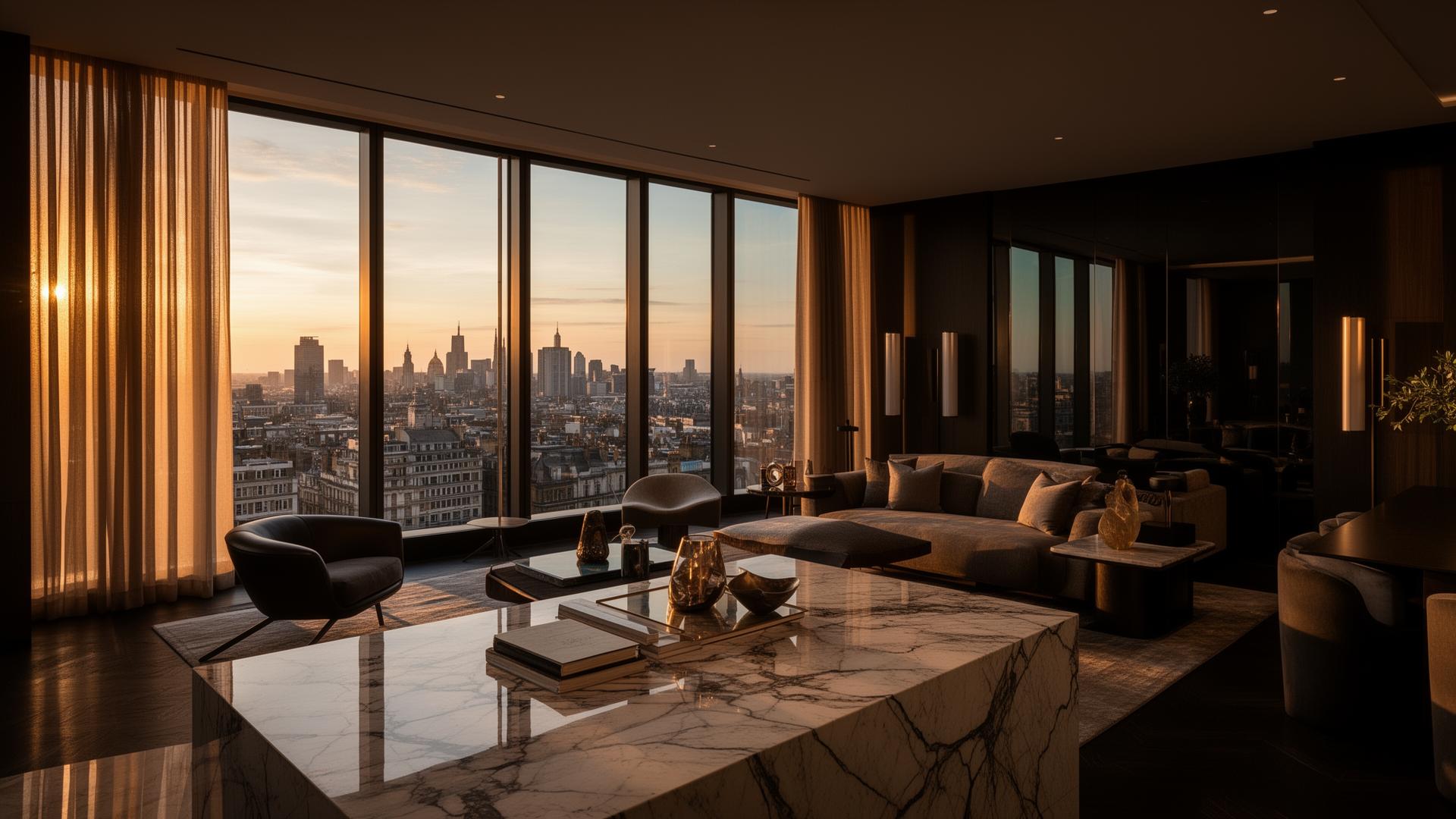Luxury London apartment at golden hour